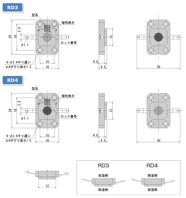 小型除湿素子 外形寸法図(RD3,RD4)